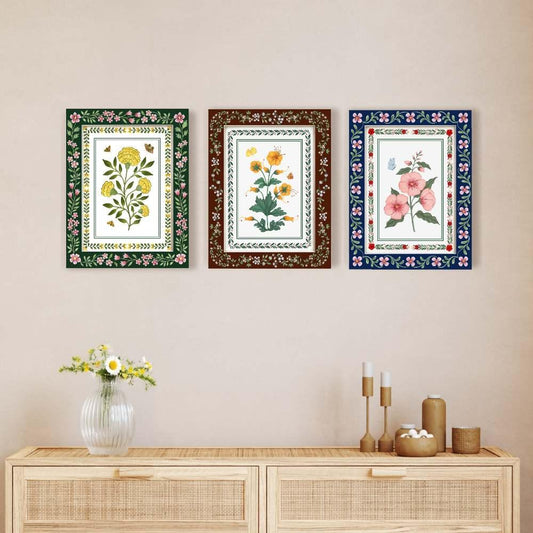 Heritage Floral Canvas Art Print - Set of 3