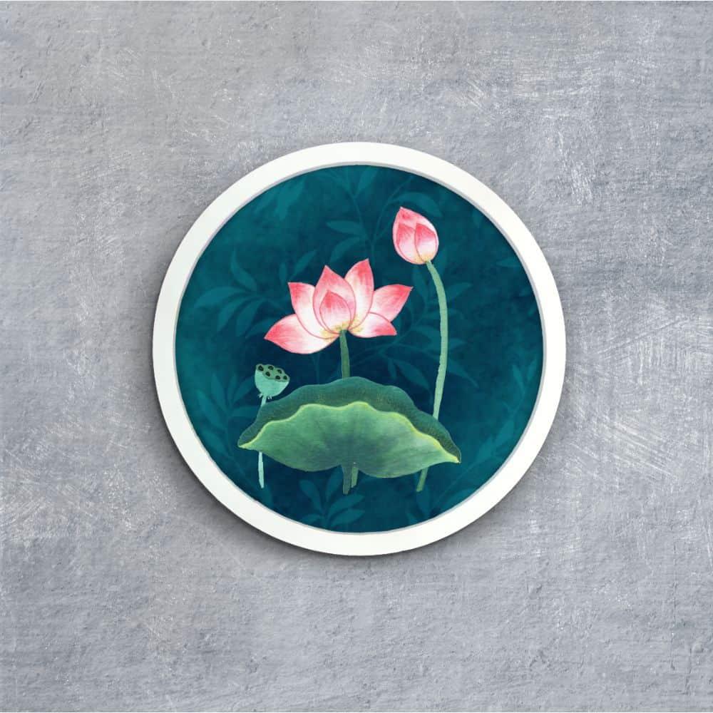 ⁠Lotus (Blue) - Pichwai-style Framed Wall Art