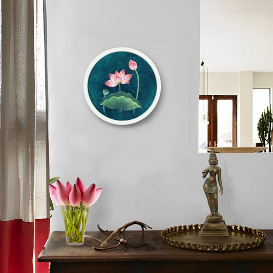 ⁠Lotus (Blue) - Pichwai-style Framed Wall Art