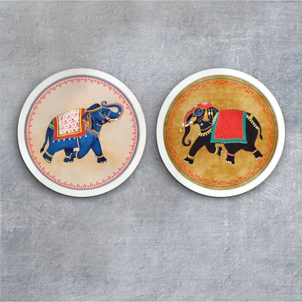 Haathi - Pichwai-style Framed Wall Art (Set of 2)