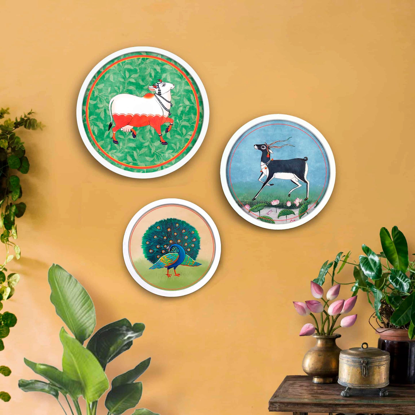 Pichwai-style Framed Wall Art (Set of 3)