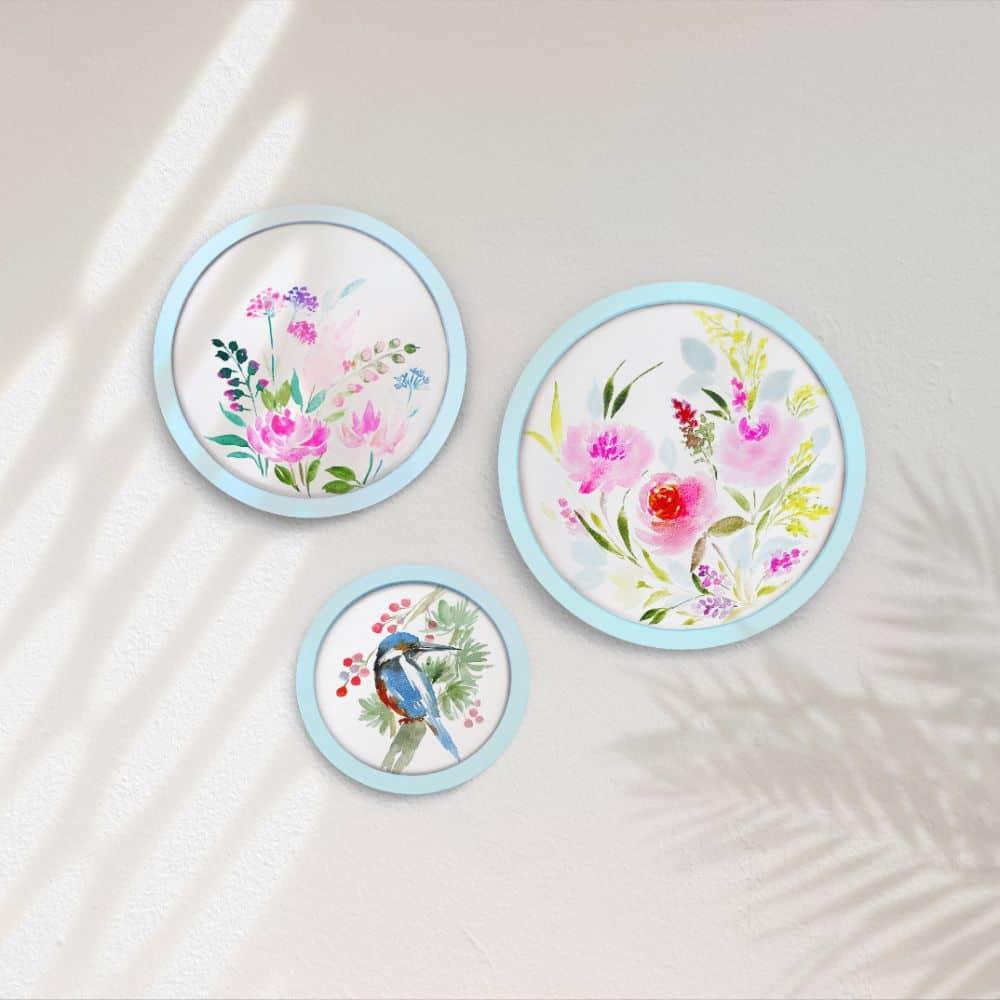 Hand-painted Wall Art - Flowers & Birds - Set of 3 (Style 1)