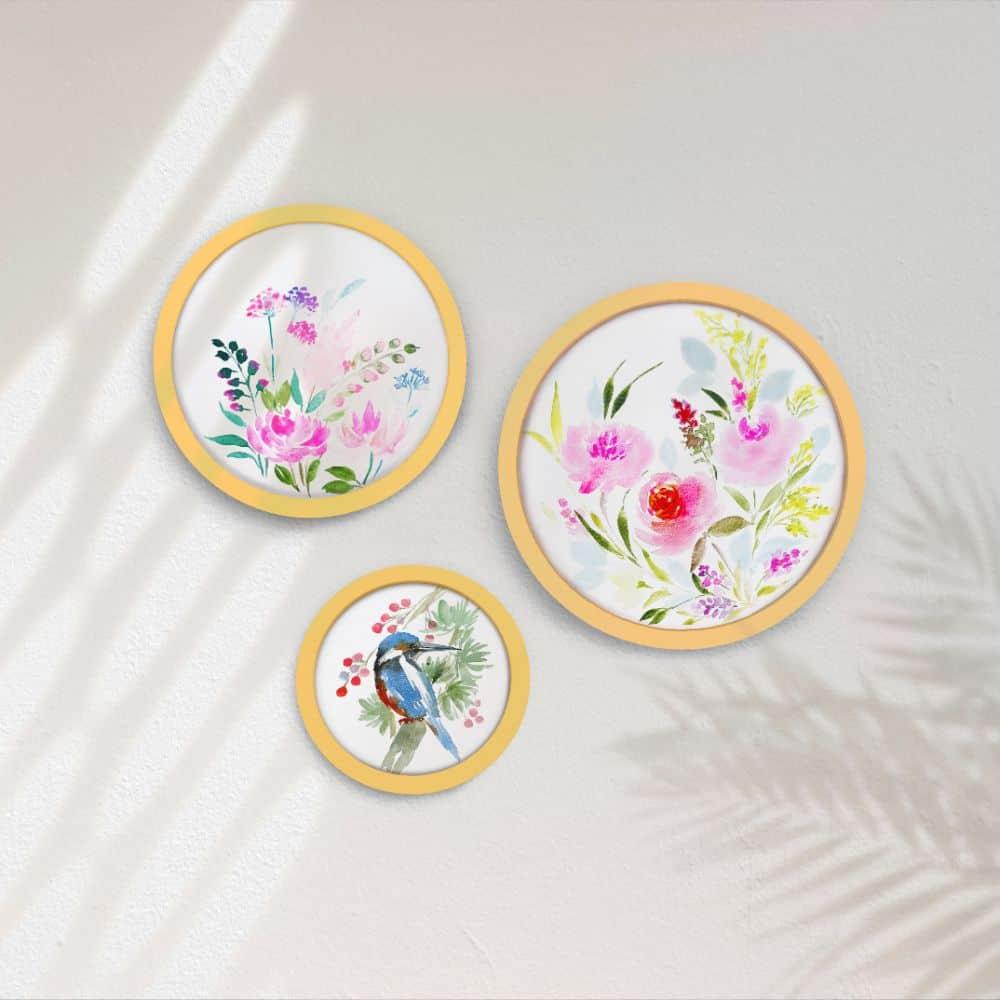 Hand-painted Wall Art - Flowers & Birds - Set of 3 (Style 1)