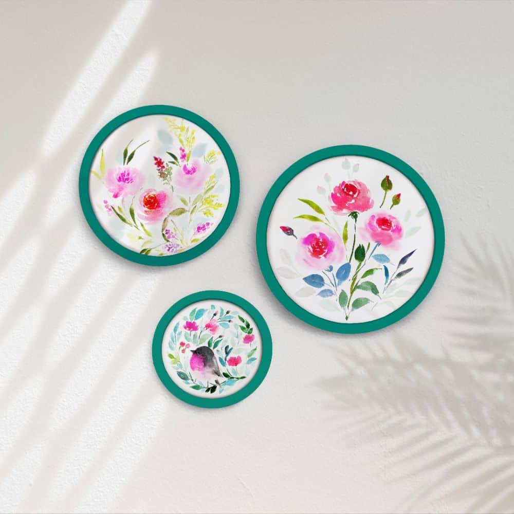 Hand-painted Wall Art - Flowers & Birds - Set of 3 (Style 2)