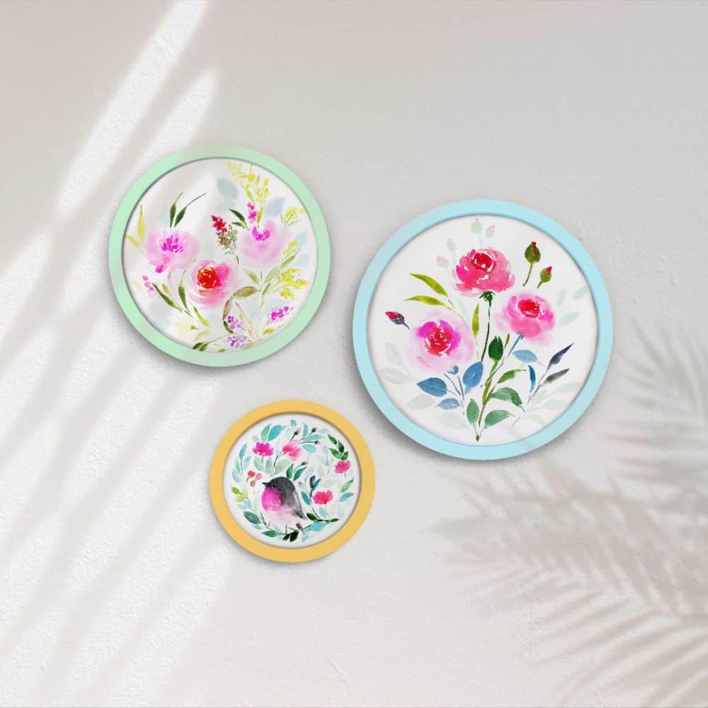 Hand-painted Wall Art - Flowers & Birds - Set of 3 (Style 2)