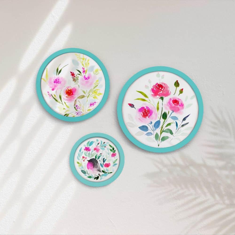 Hand-painted Wall Art - Flowers & Birds - Set of 3 (Style 2)