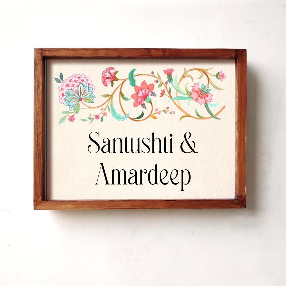 Veli - Handcrafted Framed Nameplate - Orange & Green