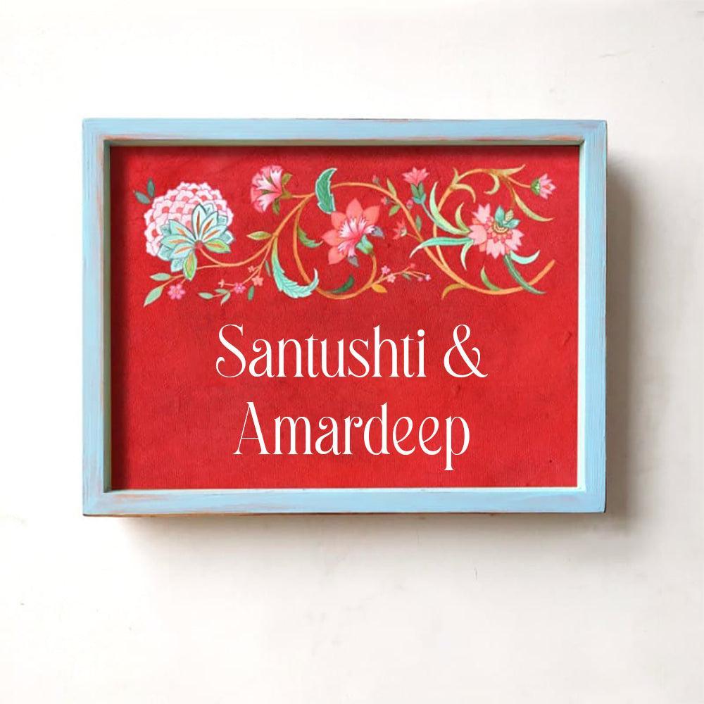 Veli - Handcrafted Framed Nameplate - Orange & Green