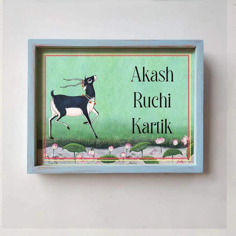 Krishna Mrig - Handcrafted Framed Nameplate