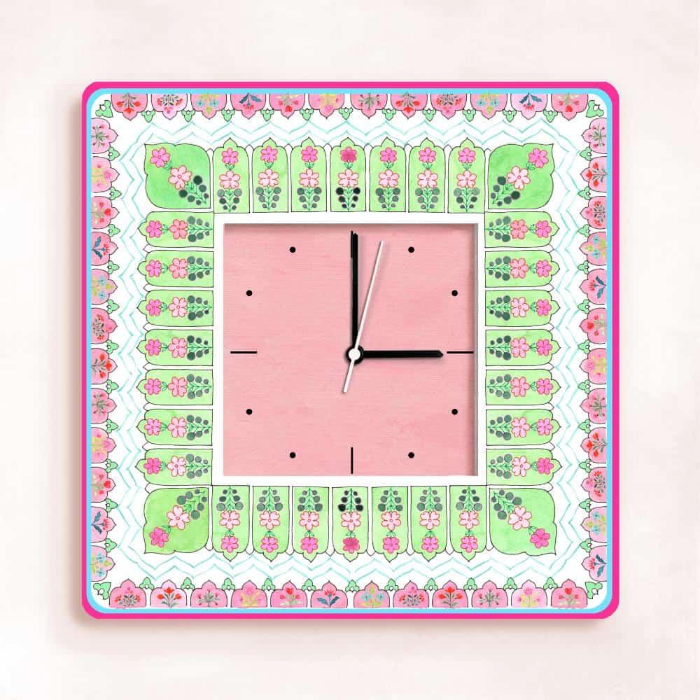 Patterns Wall Clock - Peach & Green - Square – Housenama