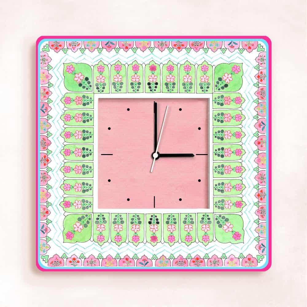 Patterns Wall Clock - Peach & Green - Square