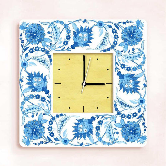 Patterns Wall Clock - Blue Twig - Square