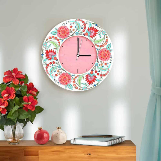 Veli Wall Clock - Teal & Red - Round