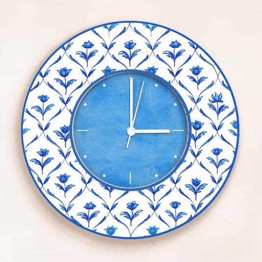 Patterns Wall Clock - Blue Roses - Round
