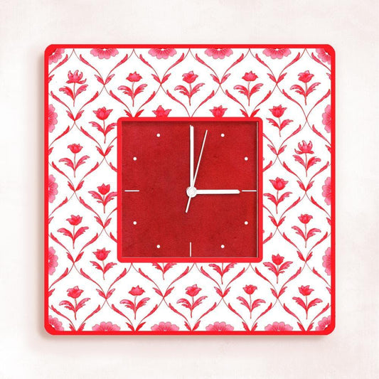 Patterns Wall Clock - Red Roses - Square