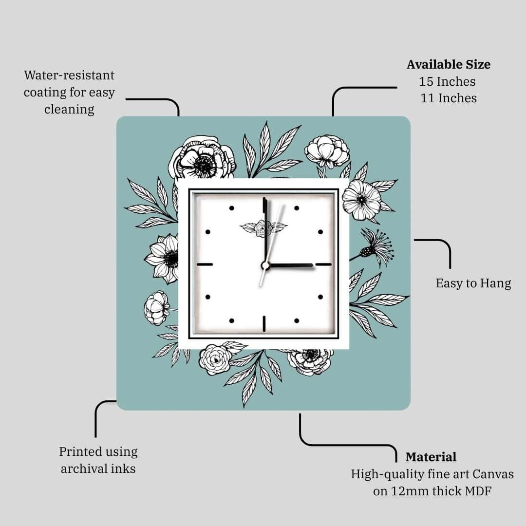 Teal Tranquility – Botanical Time Sketch Clock