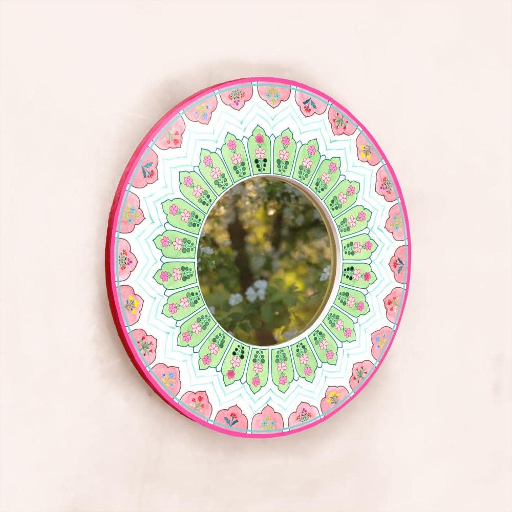 Decorative Designer Mirror (Round) - Peach & Green