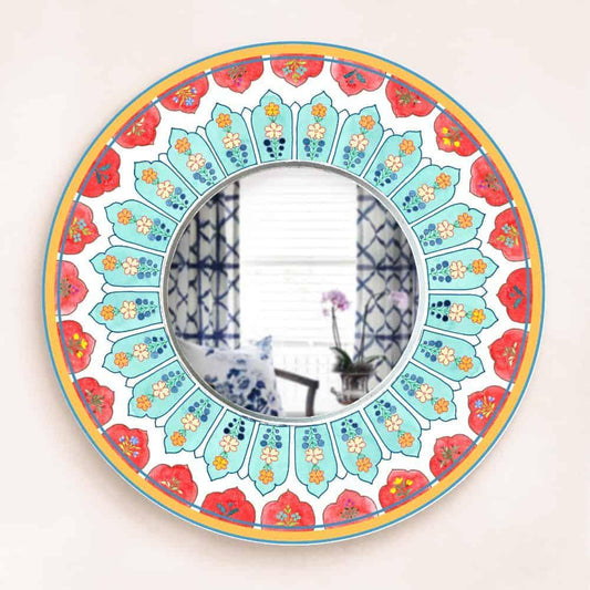 Decorative Designer Mirror (Round) - Teal & Red