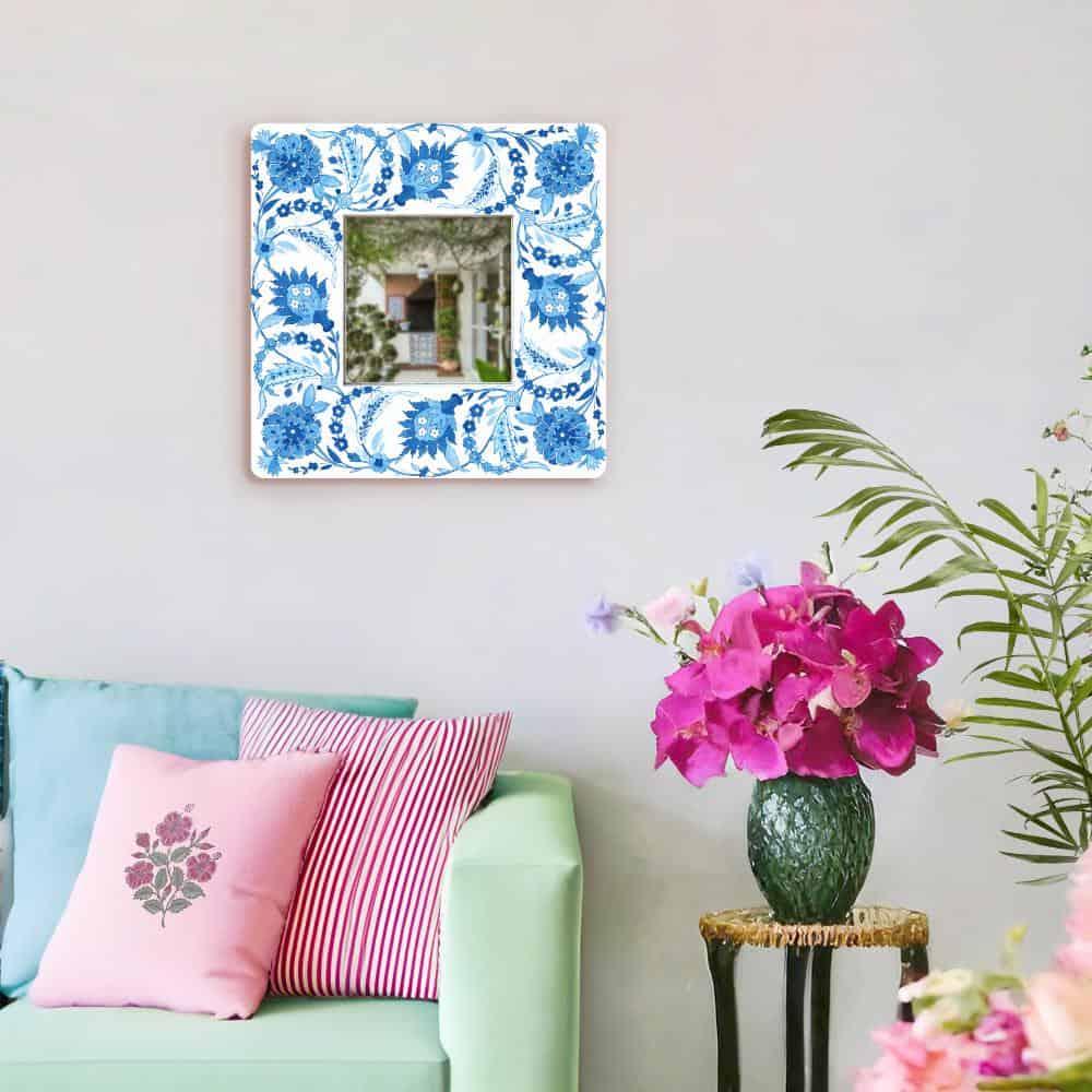 Decorative Designer Mirror (Square) - Veli - Blue Monochrome