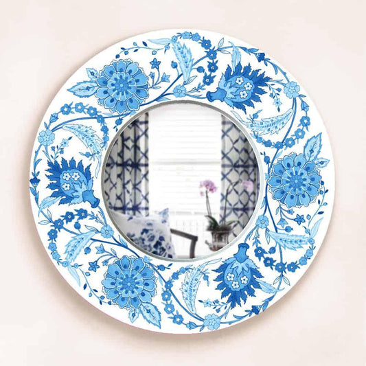 Decorative Designer Mirror (Round) - Veli - Blue Monochrome