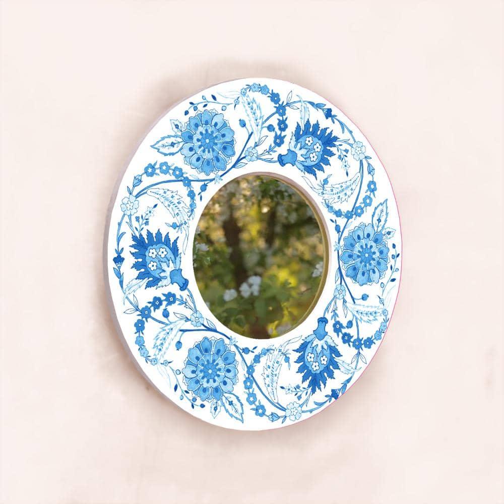 Decorative Designer Mirror (Round) - Veli - Blue Monochrome