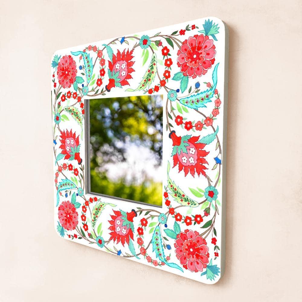 Decorative Designer Mirror (Square) - Veli - Teal & Red