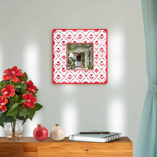 Decorative Designer Mirror (Square) - Red Monochrome Roses