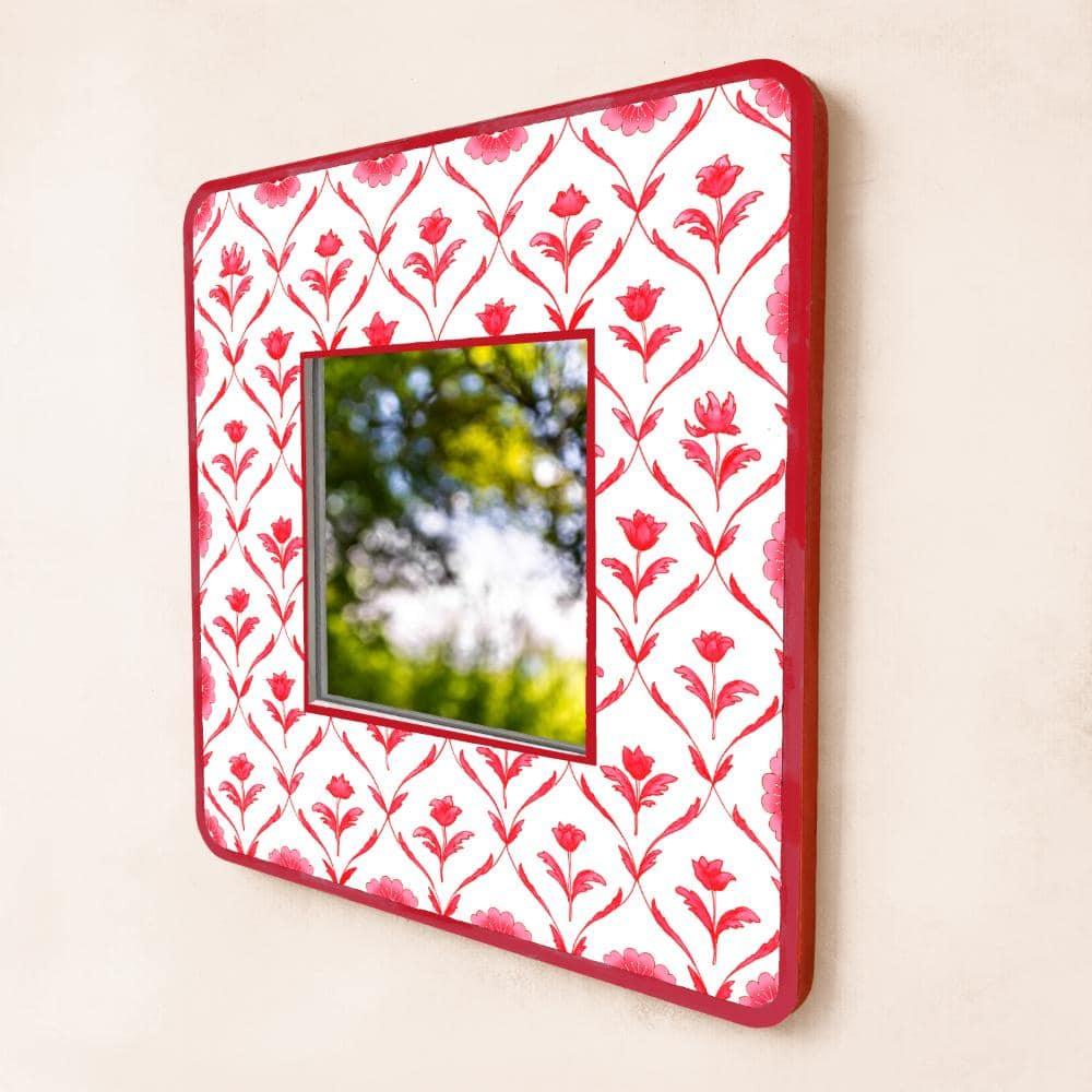 Decorative Designer Mirror (Square) - Red Monochrome Roses