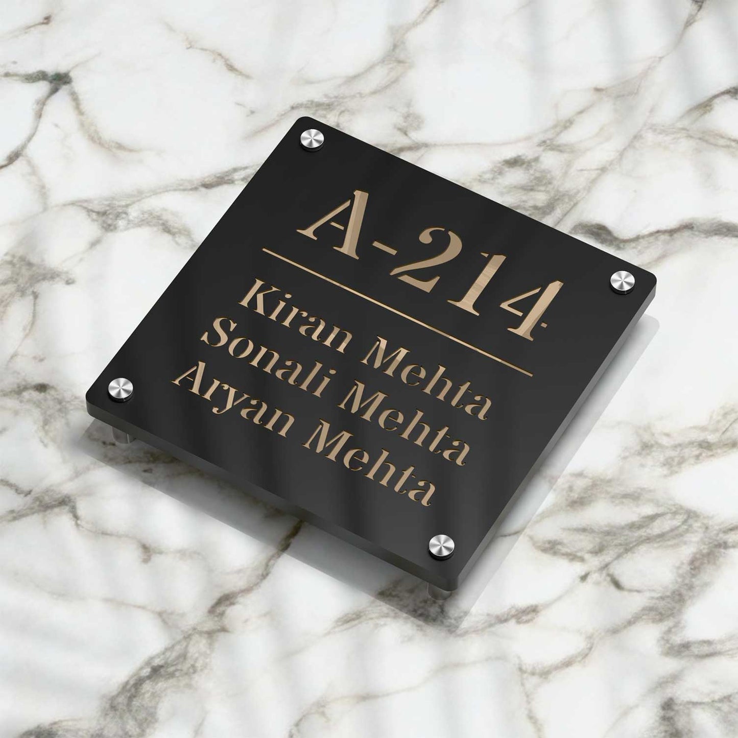 Strata Dualtone Square Nameplate - Matte Black & Mirror Gold