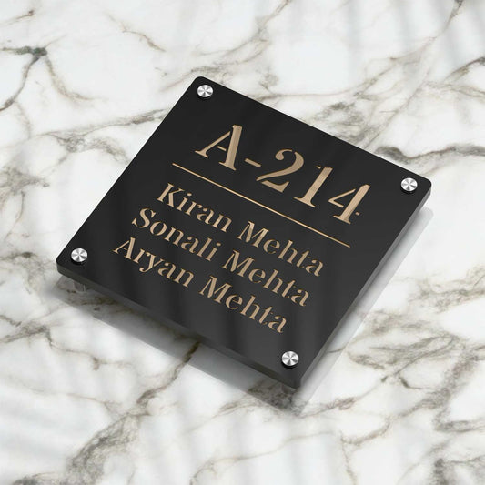 Strata Dualtone Square Nameplate - Matte Black & Mirror Gold