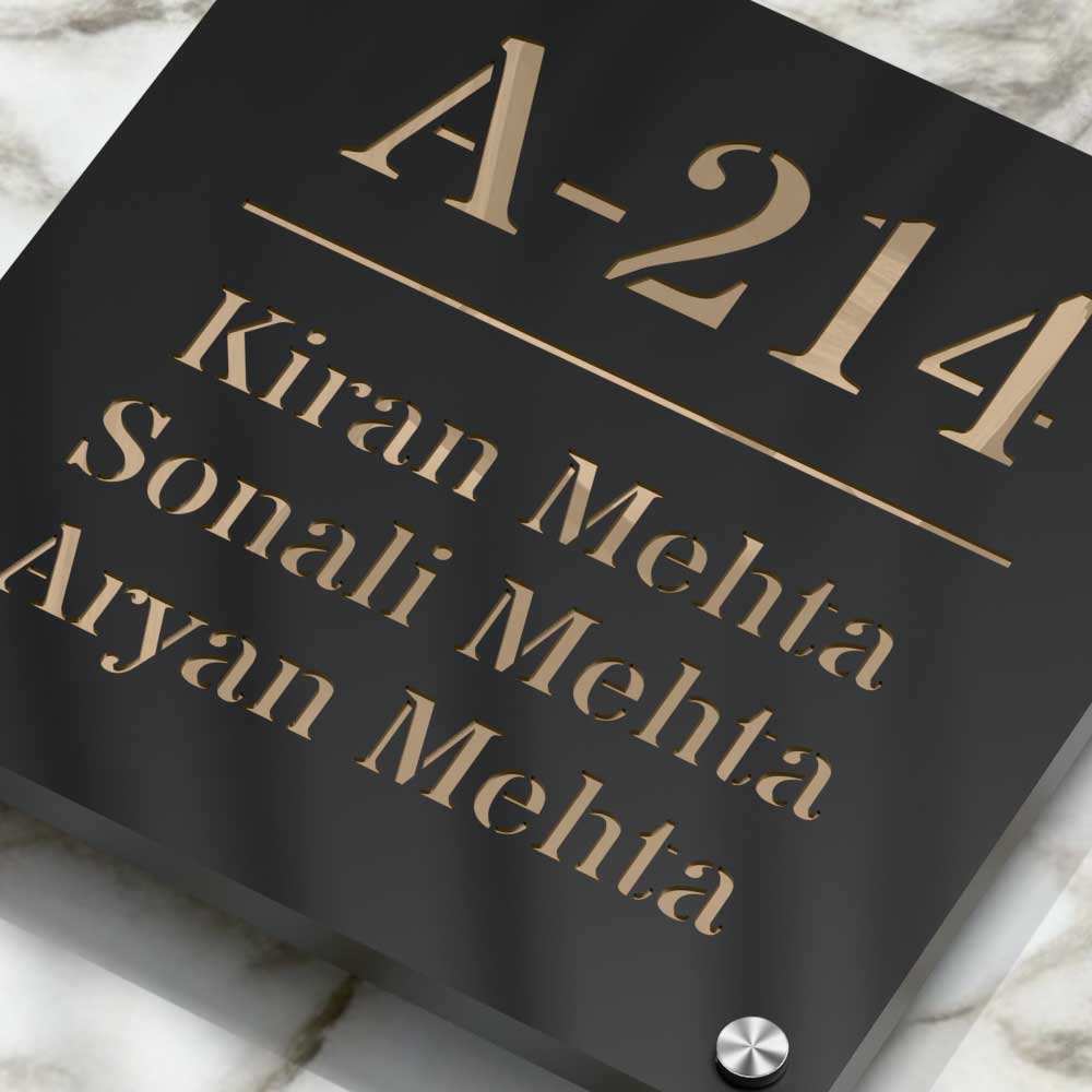 Strata Dualtone Square Nameplate - Matte Black & Mirror Gold
