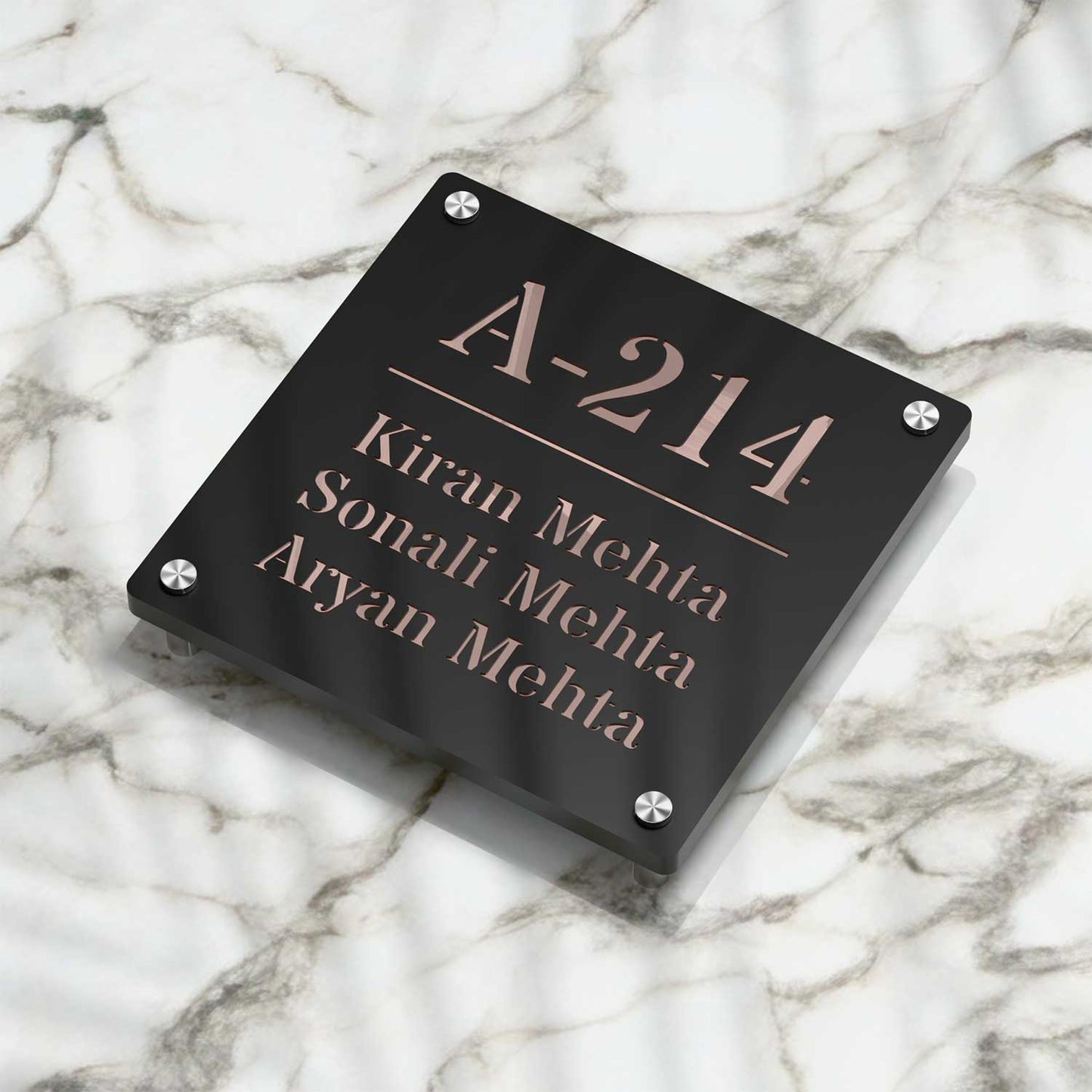 Strata Dualtone Square Nameplate - Matte Black & Mirror Rose Gold