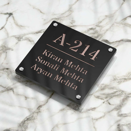 Strata Dualtone Square Nameplate - Matte Black & Mirror Rose Gold