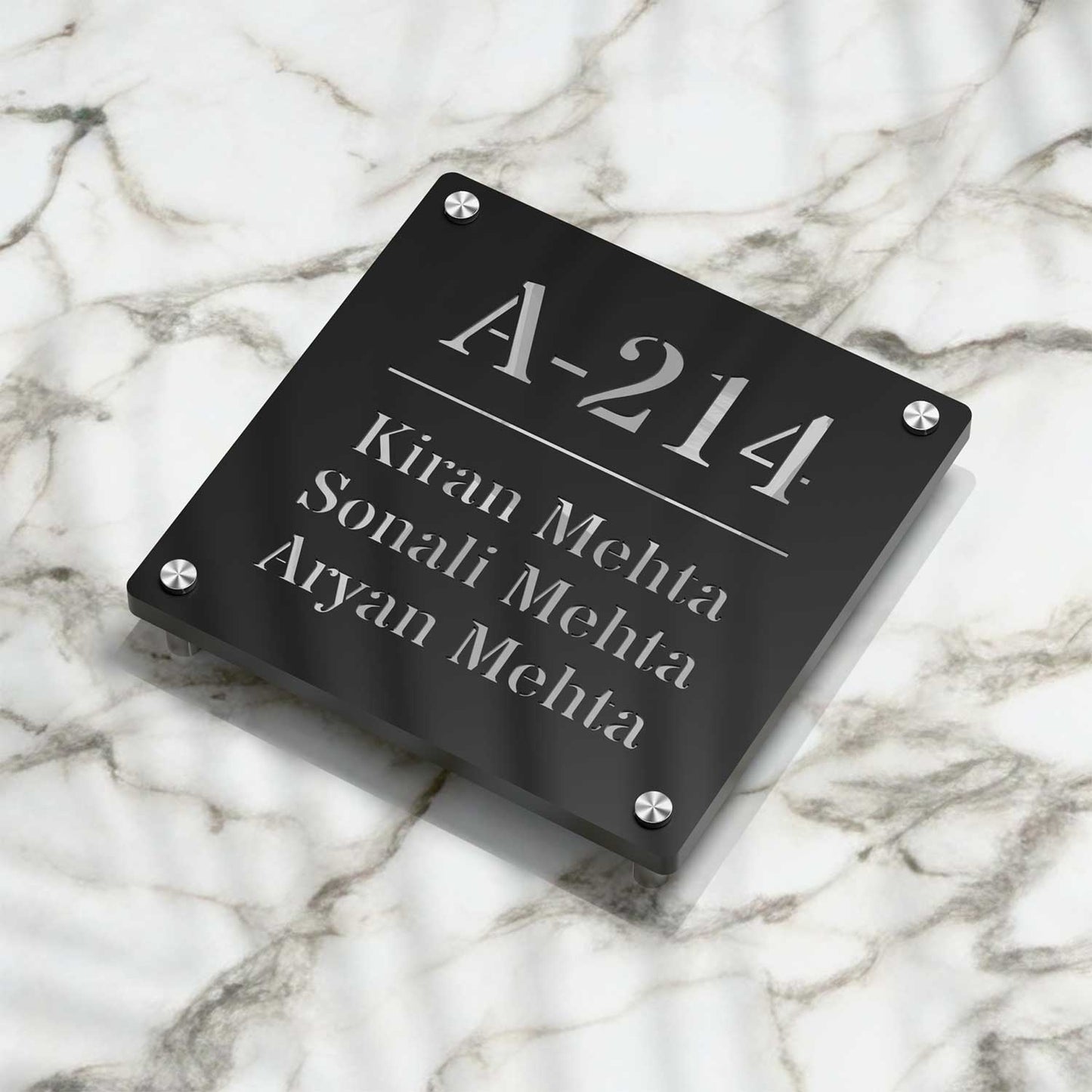 Strata Dualtone Square Nameplate - Matte Black & Mirror Silver