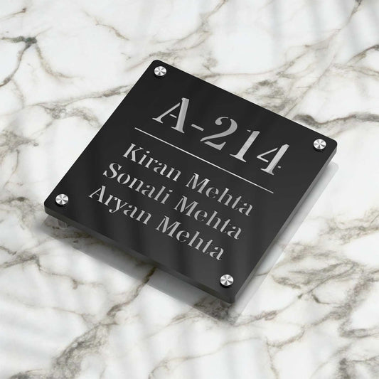 Strata Dualtone Square Nameplate - Matte Black & Mirror Silver