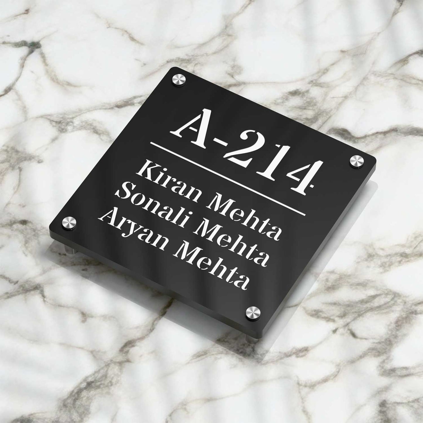 Strata Dualtone Square Nameplate - Matte Black & Glossy White