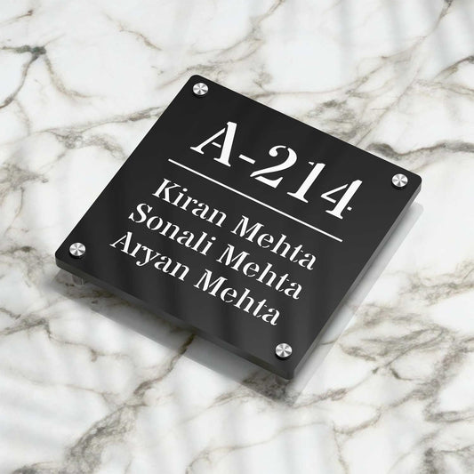 Strata Dualtone Square Nameplate - Matte Black & Glossy White