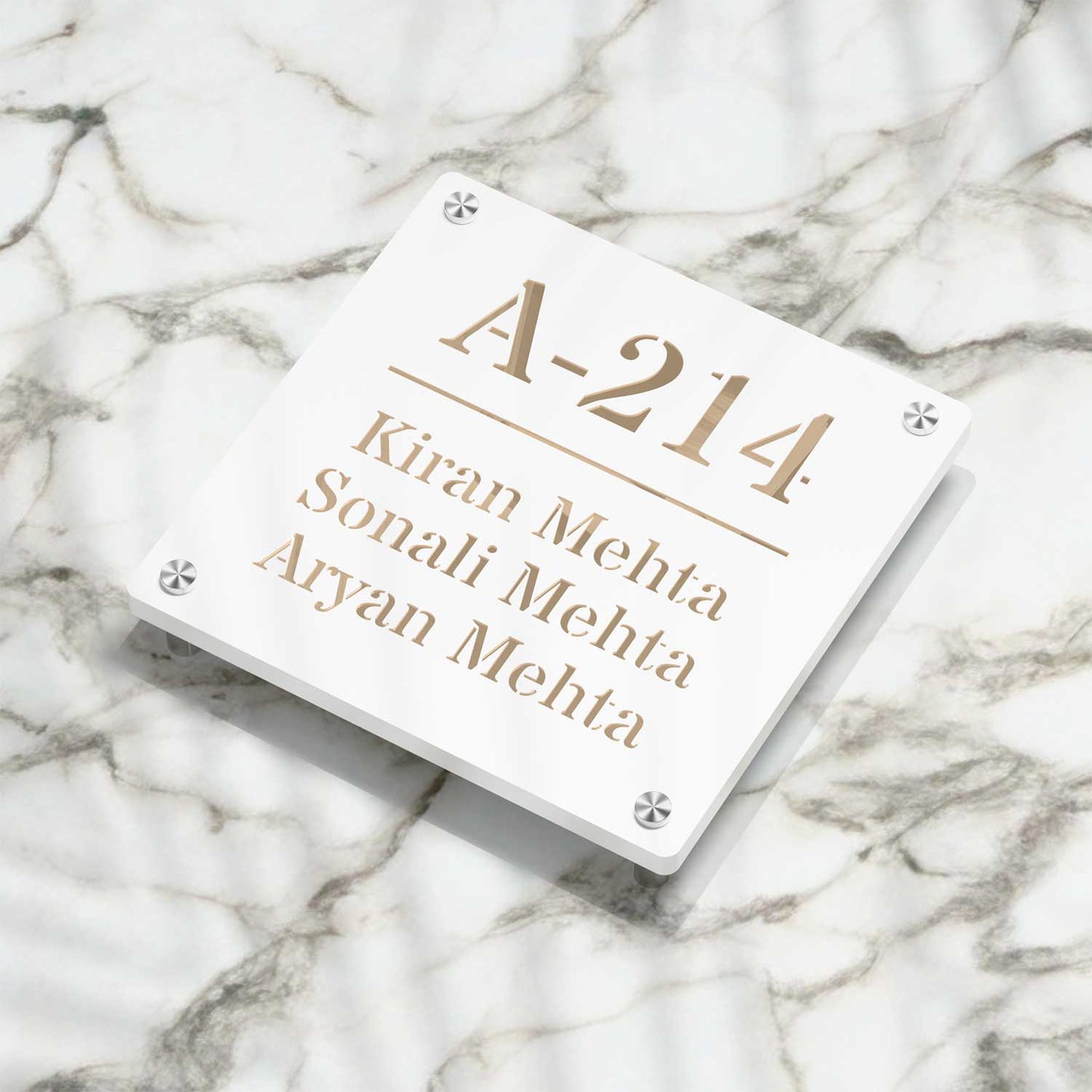 Strata Dualtone Square Nameplate - Matte White & Mirror Gold