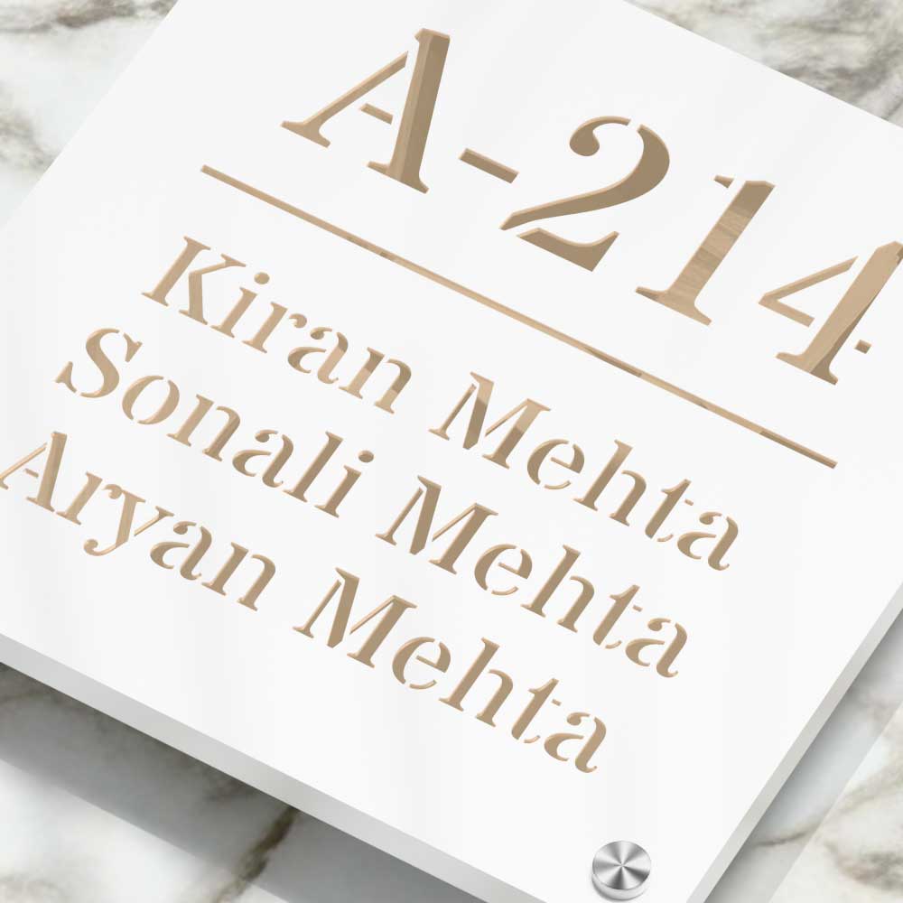 Strata Dualtone Square Nameplate - Matte White & Mirror Gold