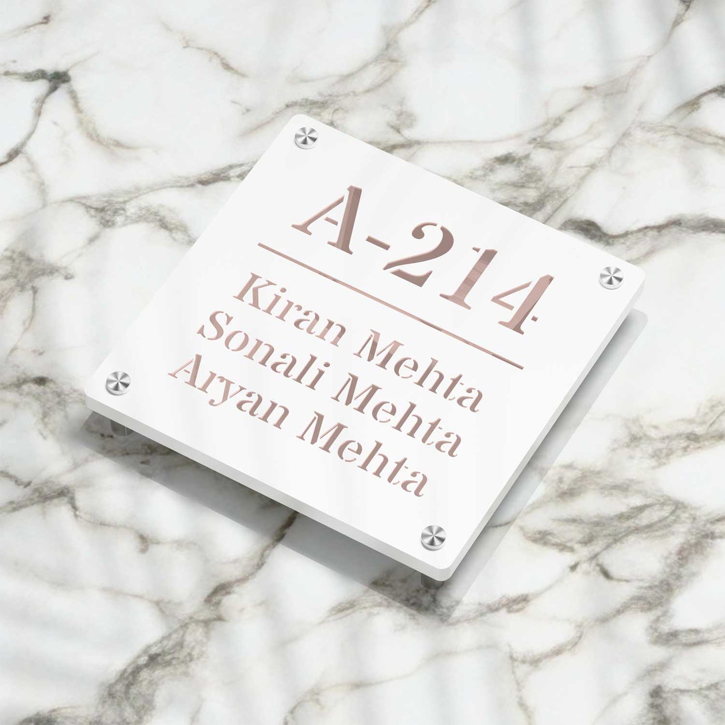 Strata Dualtone Square Nameplate - Matte White & Mirror Rose Gold