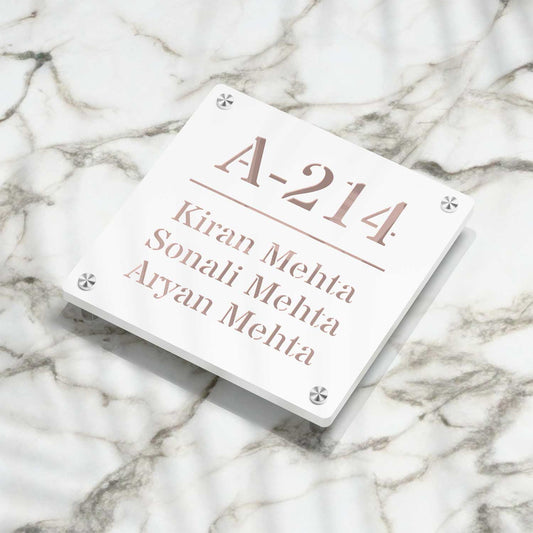 Strata Dualtone Square Nameplate - Matte White & Mirror Rose Gold