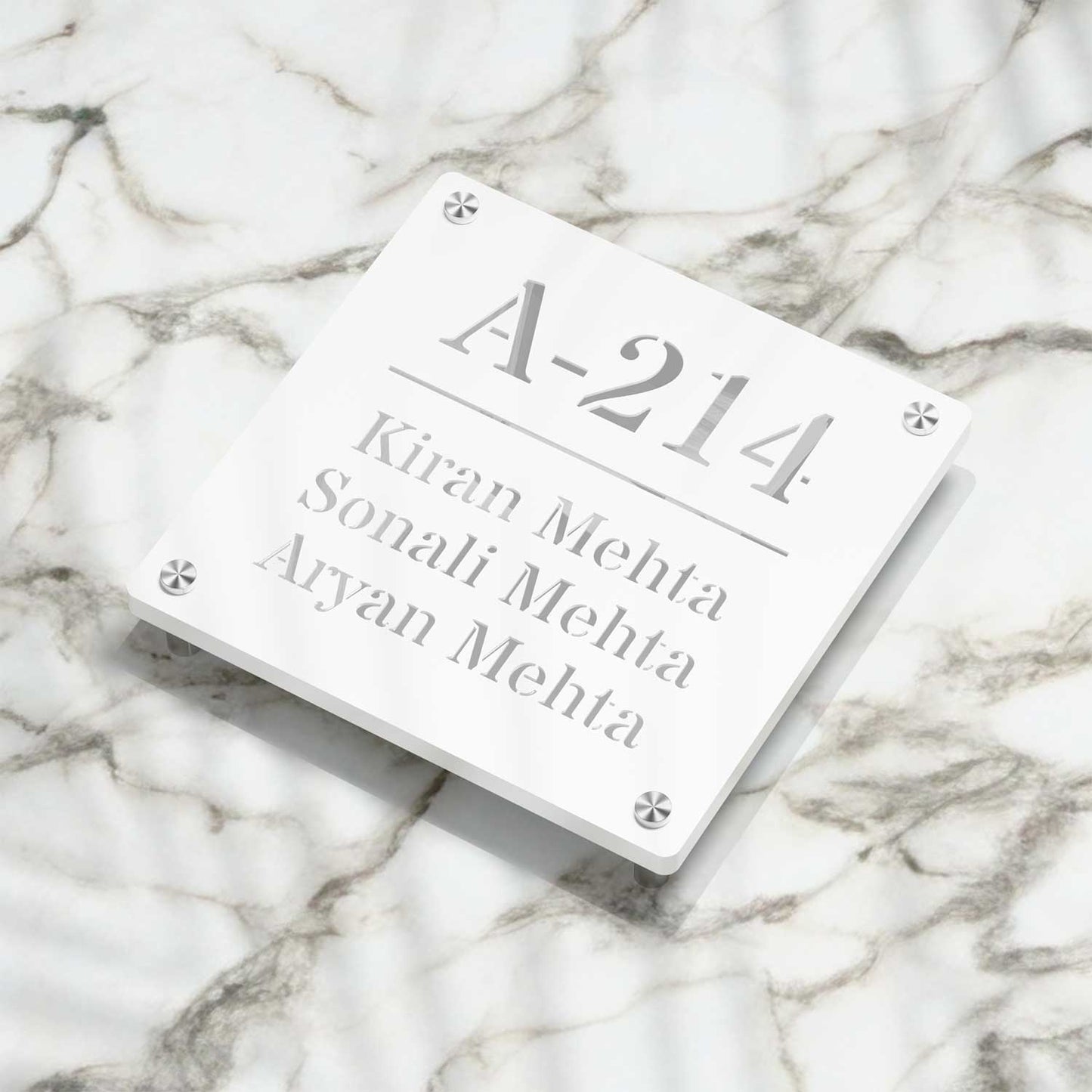 Strata Dualtone Square Nameplate - Matte White & Mirror Silver