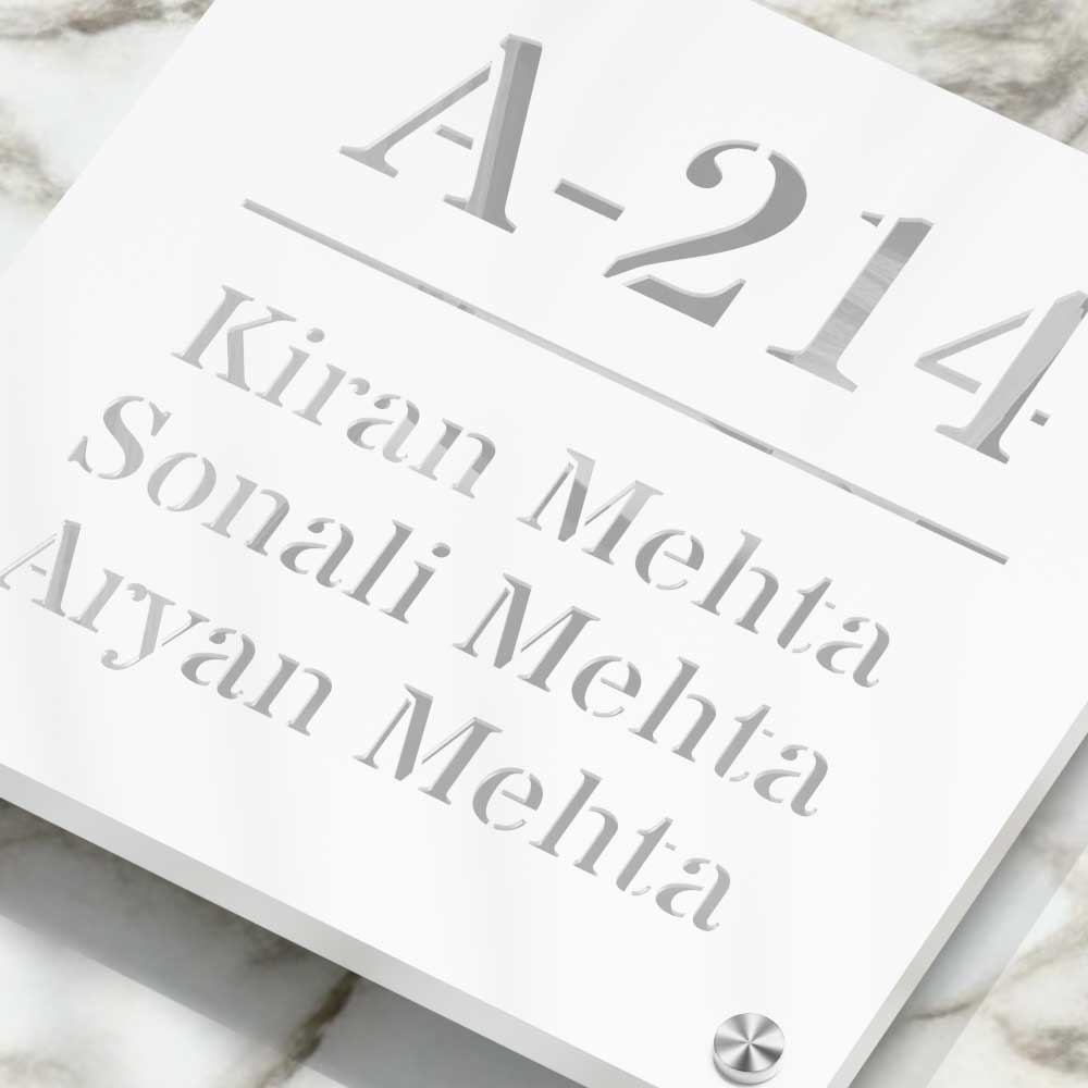 Strata Dualtone Square Nameplate - Matte White & Mirror Silver