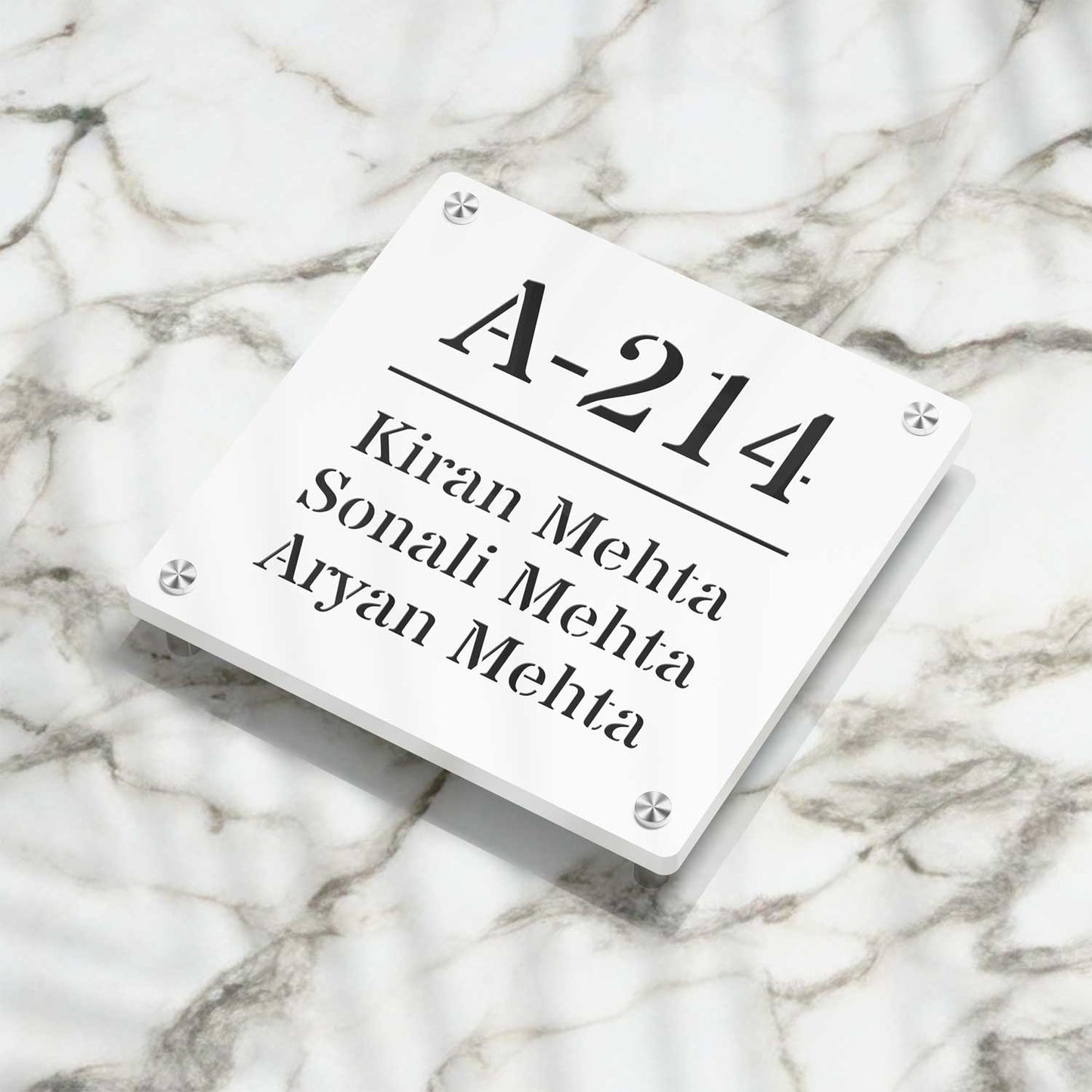 Strata Dualtone Square Nameplate - Matte White & Glossy Black