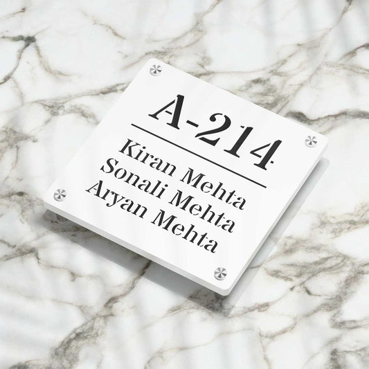 Strata Dualtone Square Nameplate - Matte White & Glossy Black