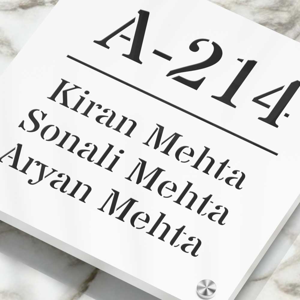 Strata Dualtone Square Nameplate - Matte White & Glossy Black