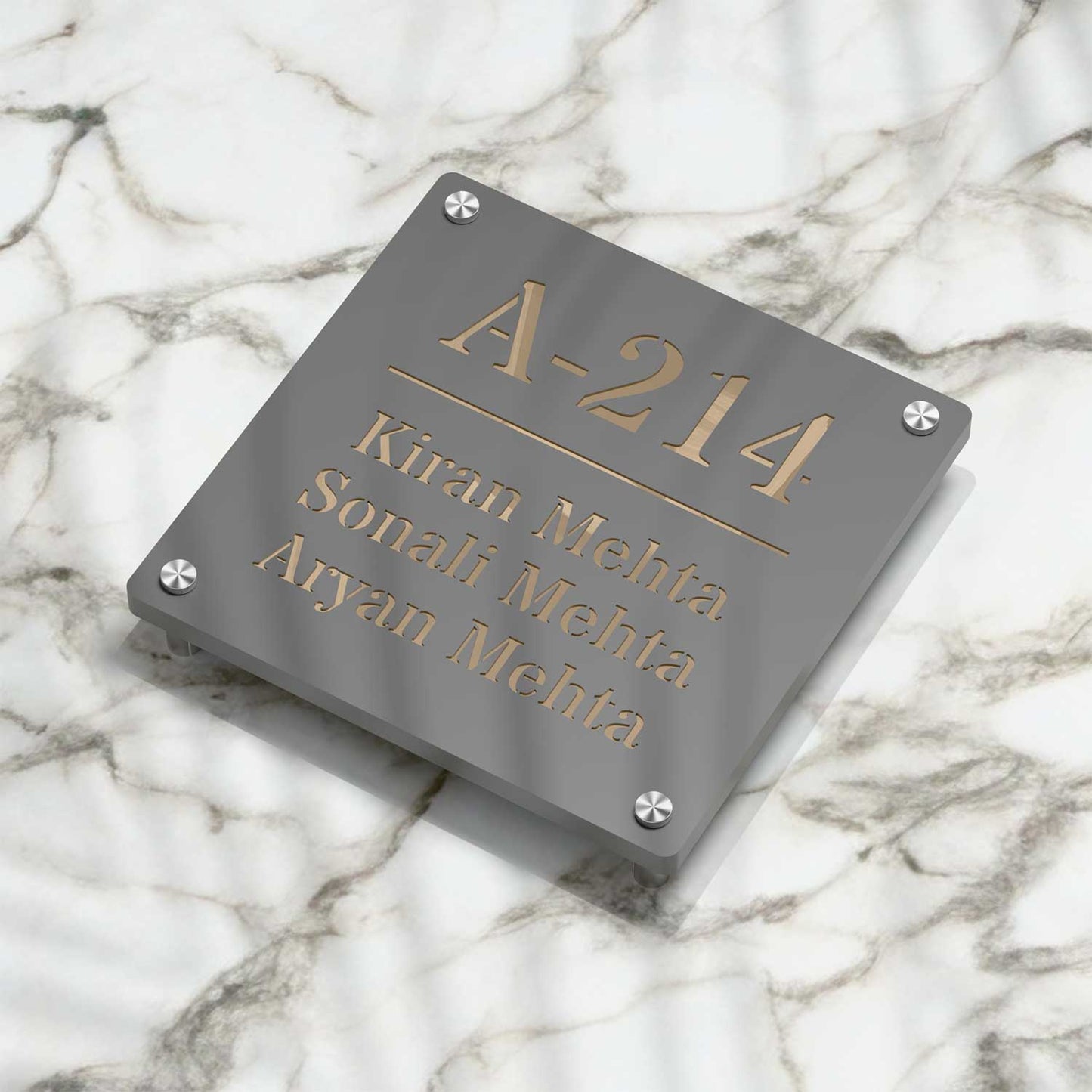 Strata Dualtone Square Nameplate - Dark Grey & Mirror Gold