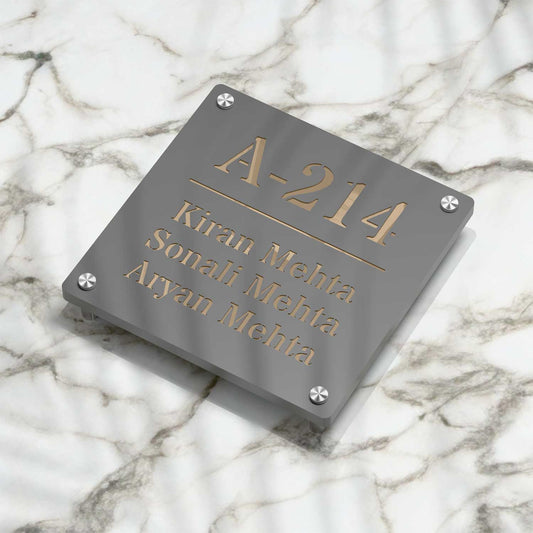 Strata Dualtone Square Nameplate - Dark Grey & Mirror Gold