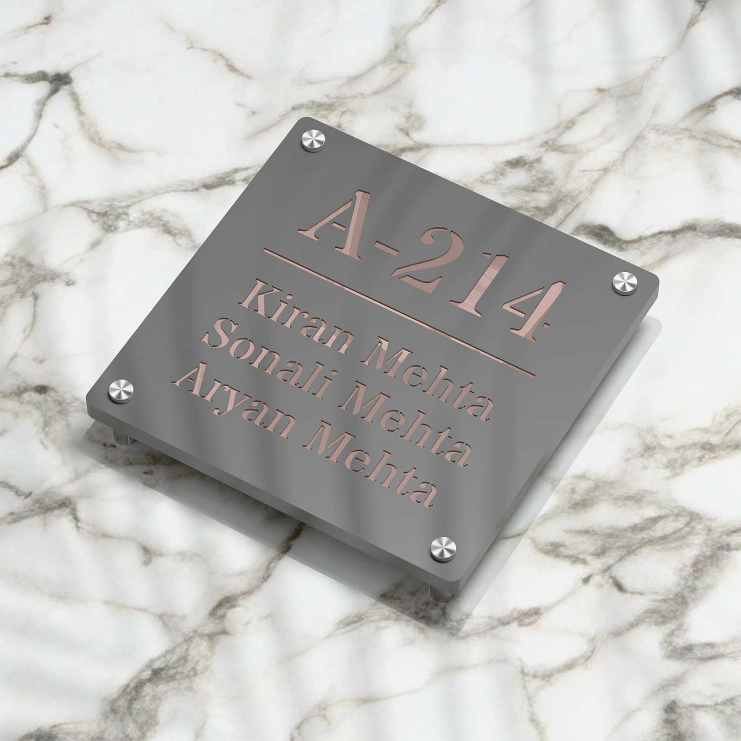 Strata Dualtone Square Nameplate - Dark Grey & Mirror Rose Gold