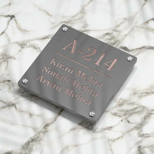 Strata Dualtone Square Nameplate - Dark Grey & Mirror Rose Gold